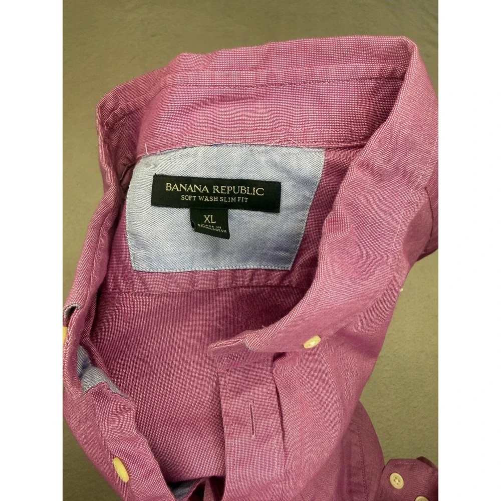 Banana Republic Mens XL Soft Wash Slim Fit Button Down Shirt Purple Long Sleeve
